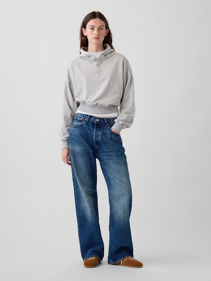 Image 2 of 6, VintageSoft Oversized Henley Hoodie
