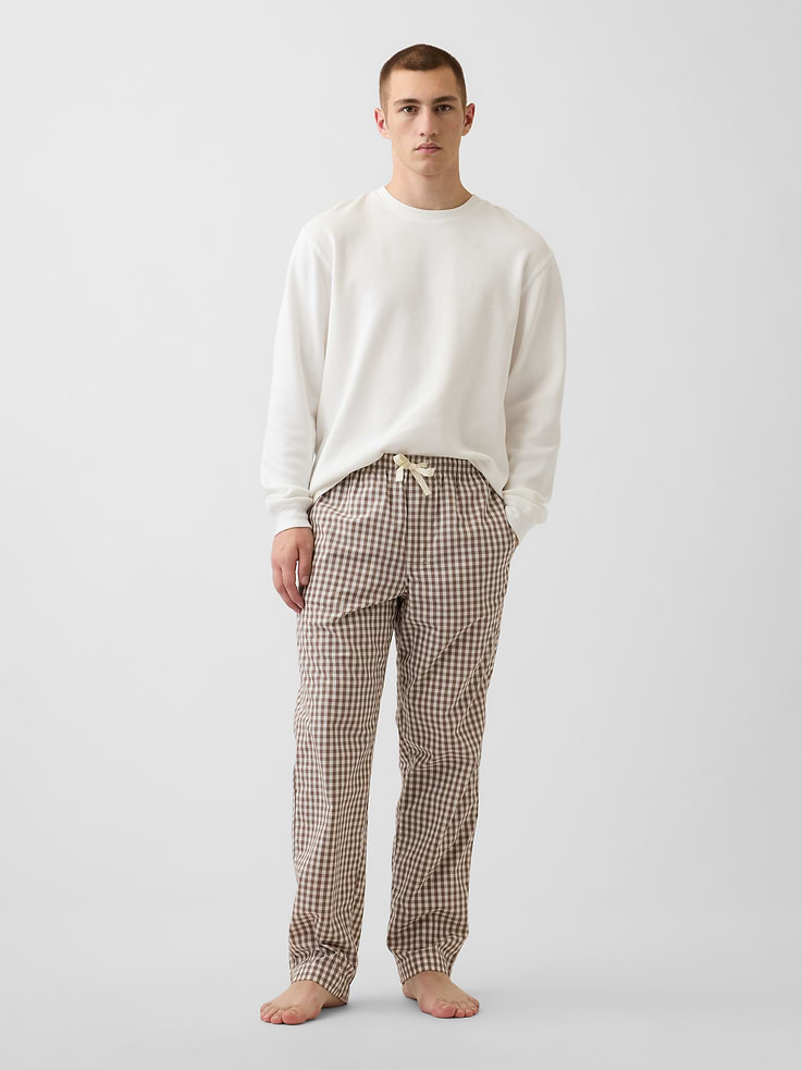 Image 1 of 4, Soft cotton weave pajama pants. In a relaxed fit., Elasticized waist with drawcords., Side welt pockets., Shop matching PJs for all., Product #618357