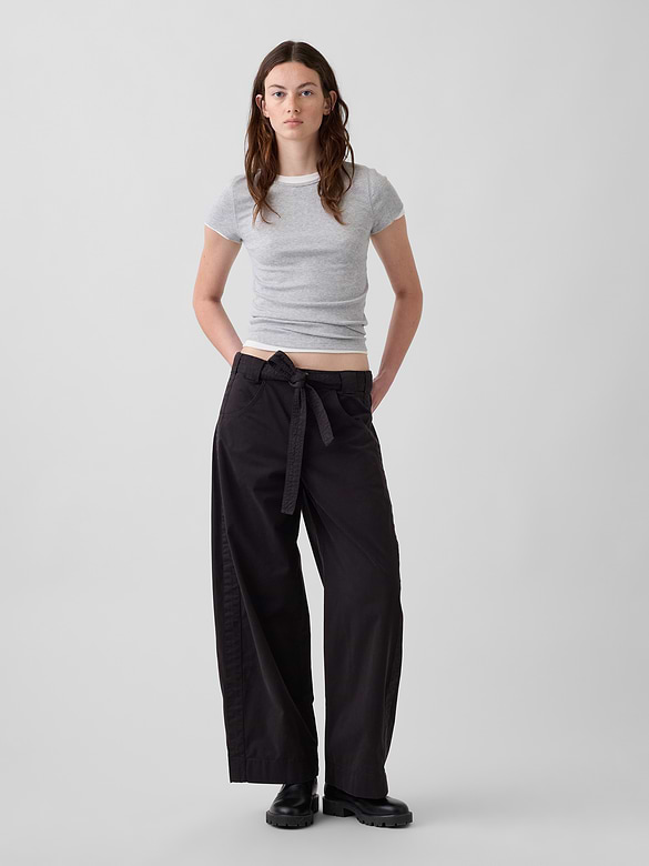 Tie-Waist Barrel Ankle Khakis