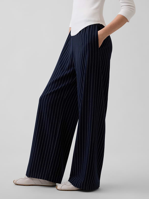 Brushed Twill Easy Wide-Leg Pants