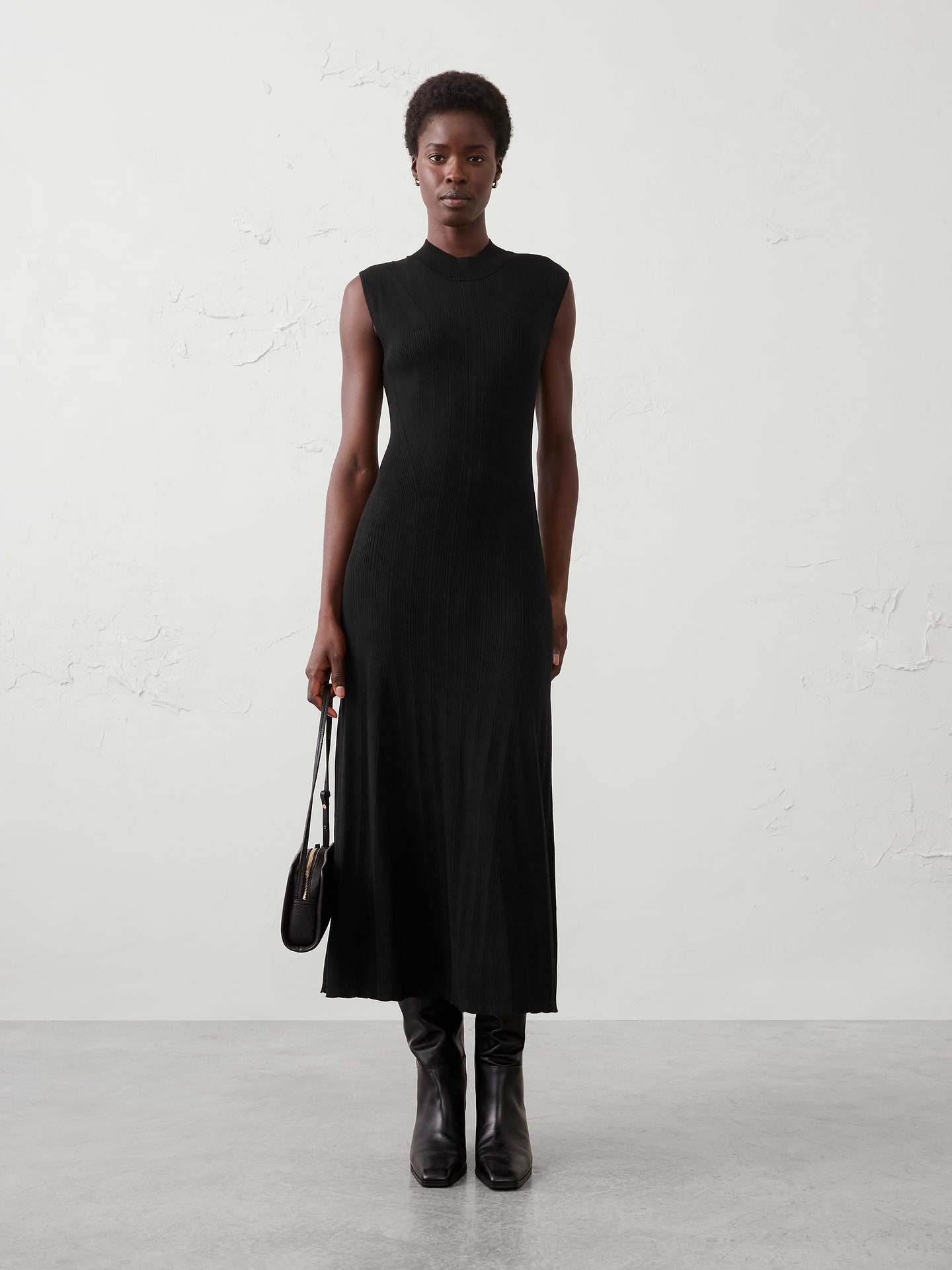 Image number 1 showing, Ribbed Mock-Neck Sweater Maxi Dress