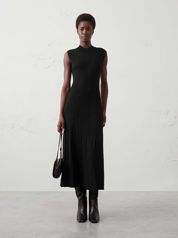 Ribbed Mock-Neck Sweater Maxi Dress