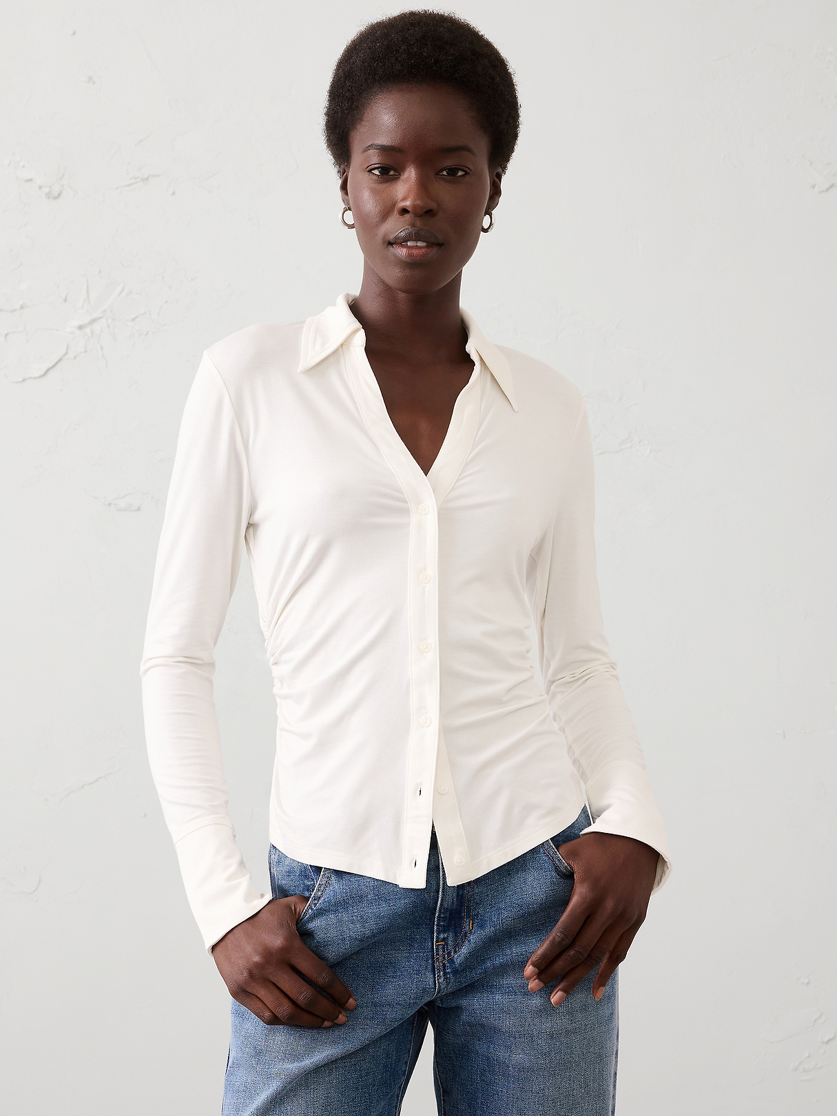 Sheen Slub Collared Top | Banana Republic Factory