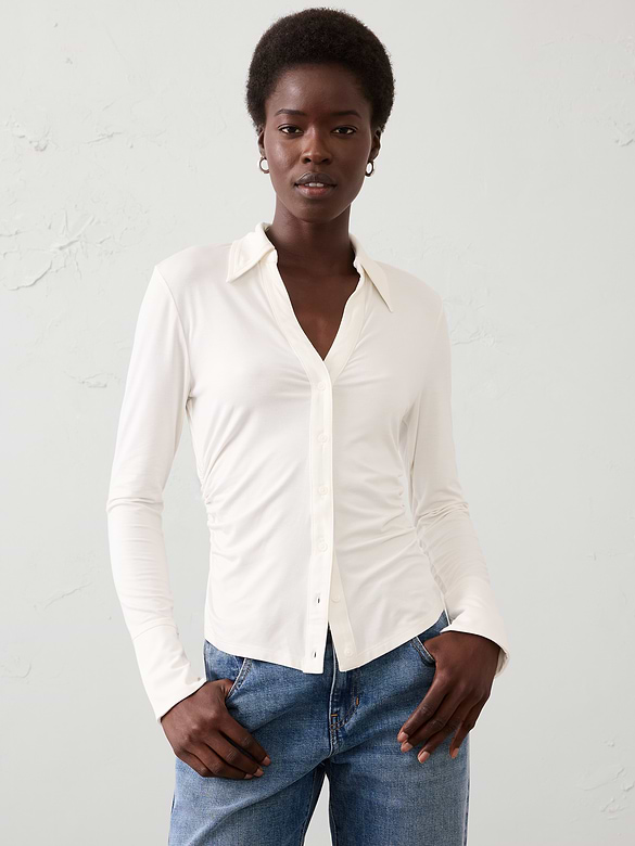 Sheen Slub Collared Top