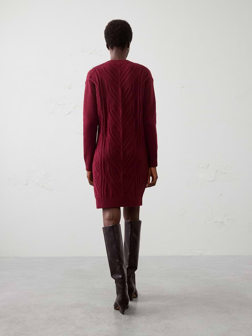 burgundy cable knit sweater dress Mini vt::Dresses::Occasion::Party