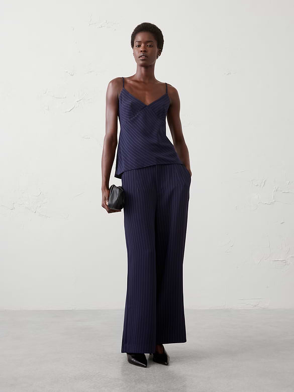 Wide-Leg High-Rise Crepe Pleated Trouser