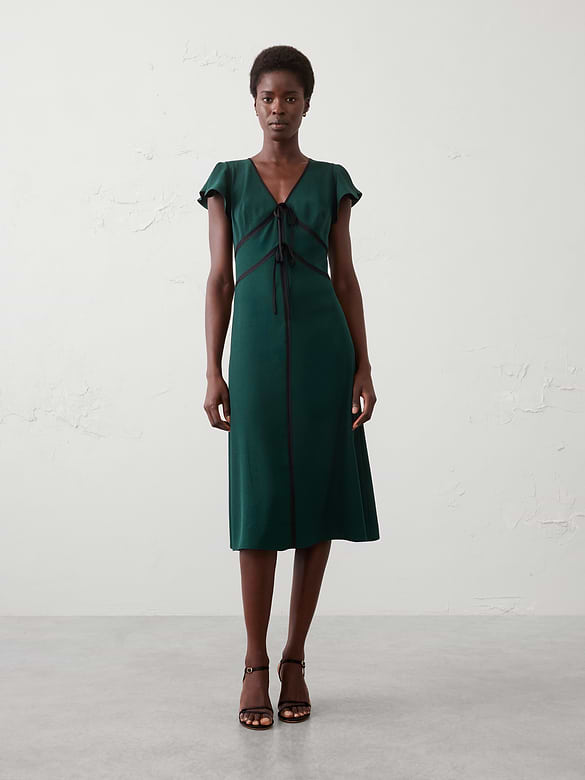 Satin-Trim Midi Dress