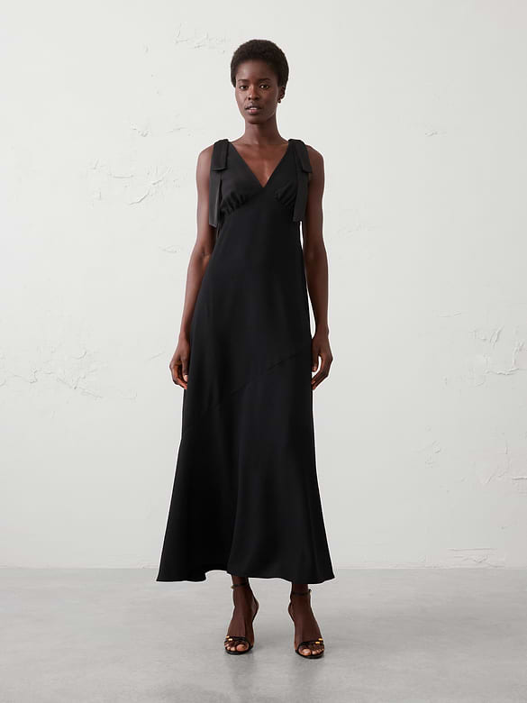 Satin Tie Slip Maxi Dress