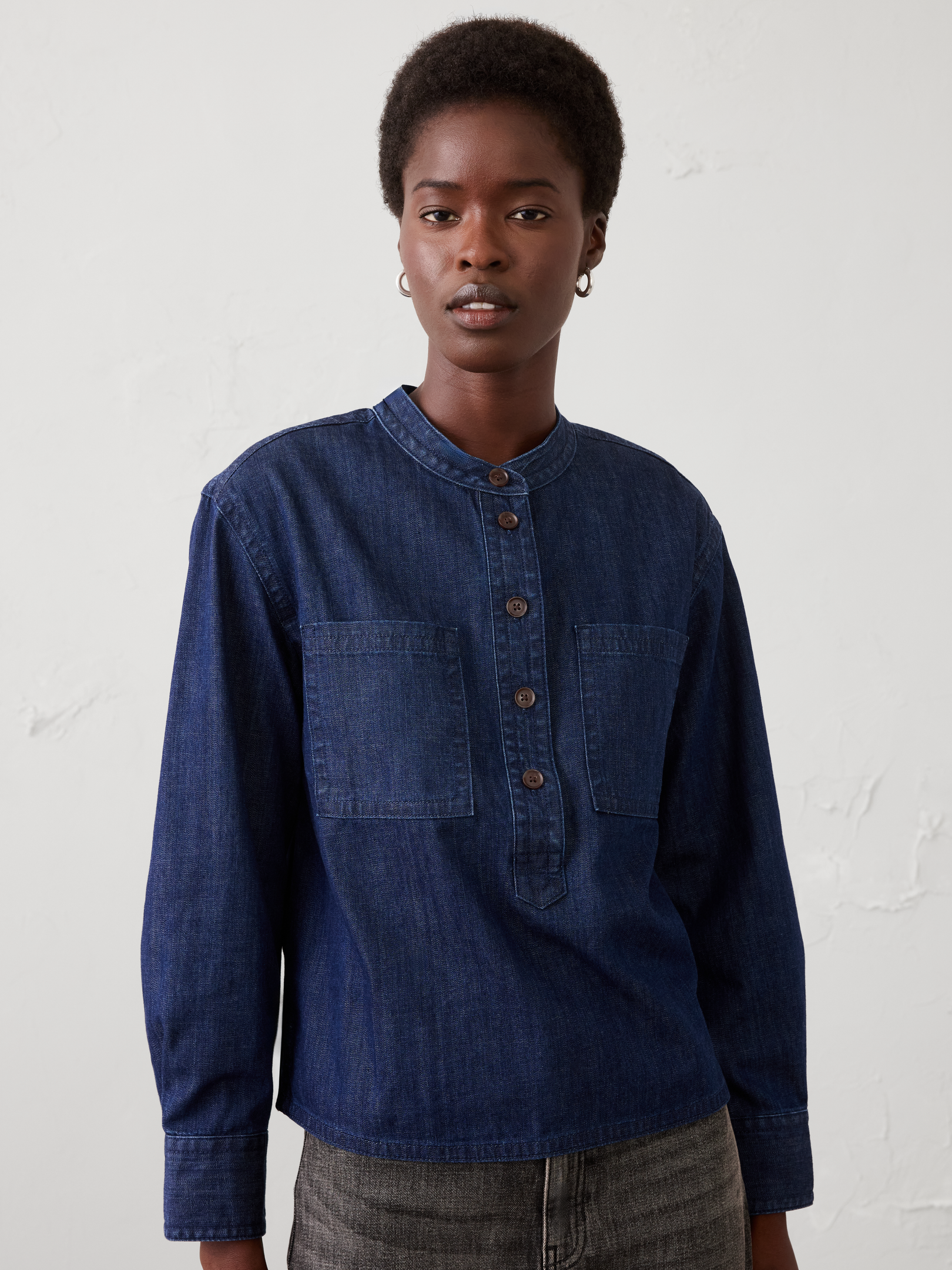 Image number 1 showing, Denim Popover Tunic Top