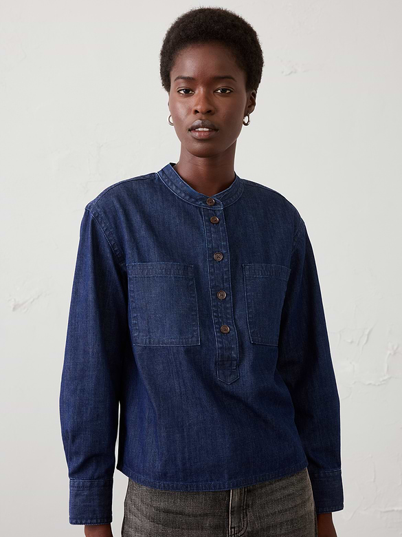 Denim Popover Tunic Top