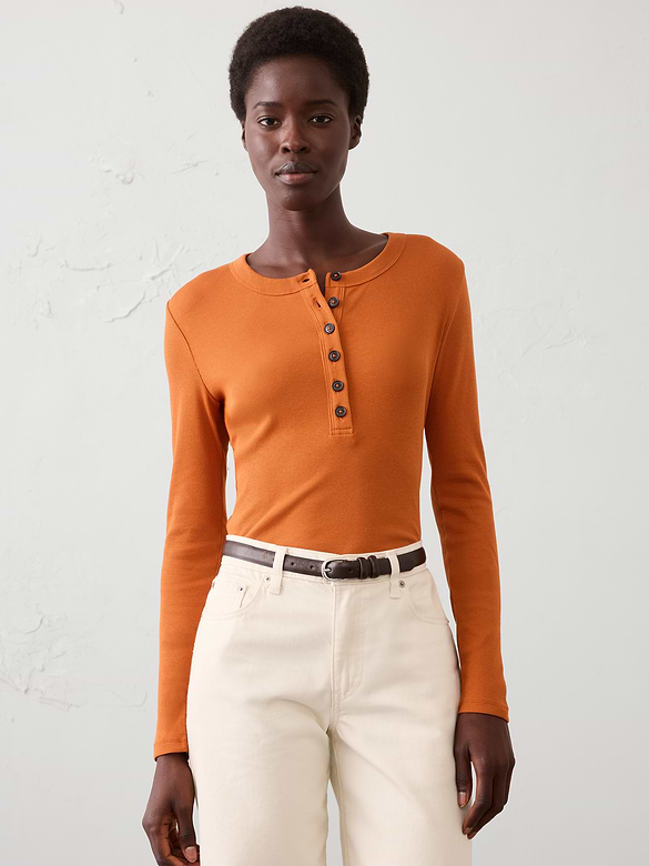Ribbed Henley T-Shirt