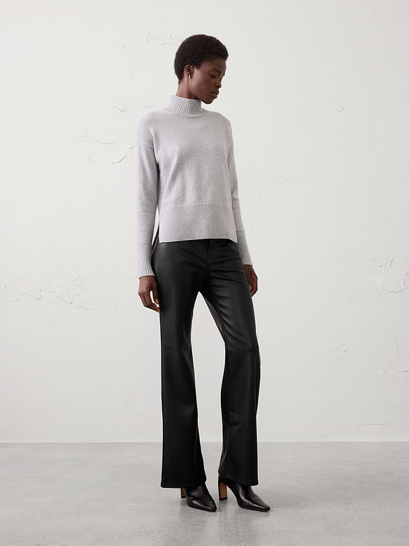 Bootcut-Leg Mid-Rise Vegan Leather Pant