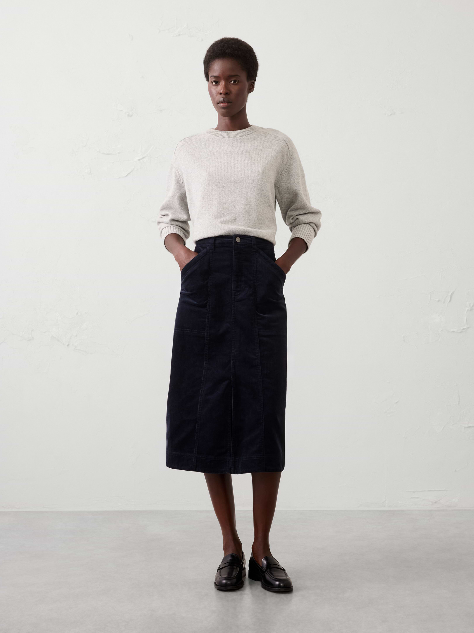 Image number 1 showing, Seamed Corduroy Midi Skirt
