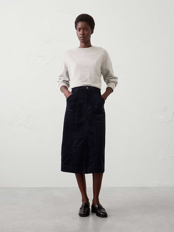 Seamed Corduroy Midi Skirt
