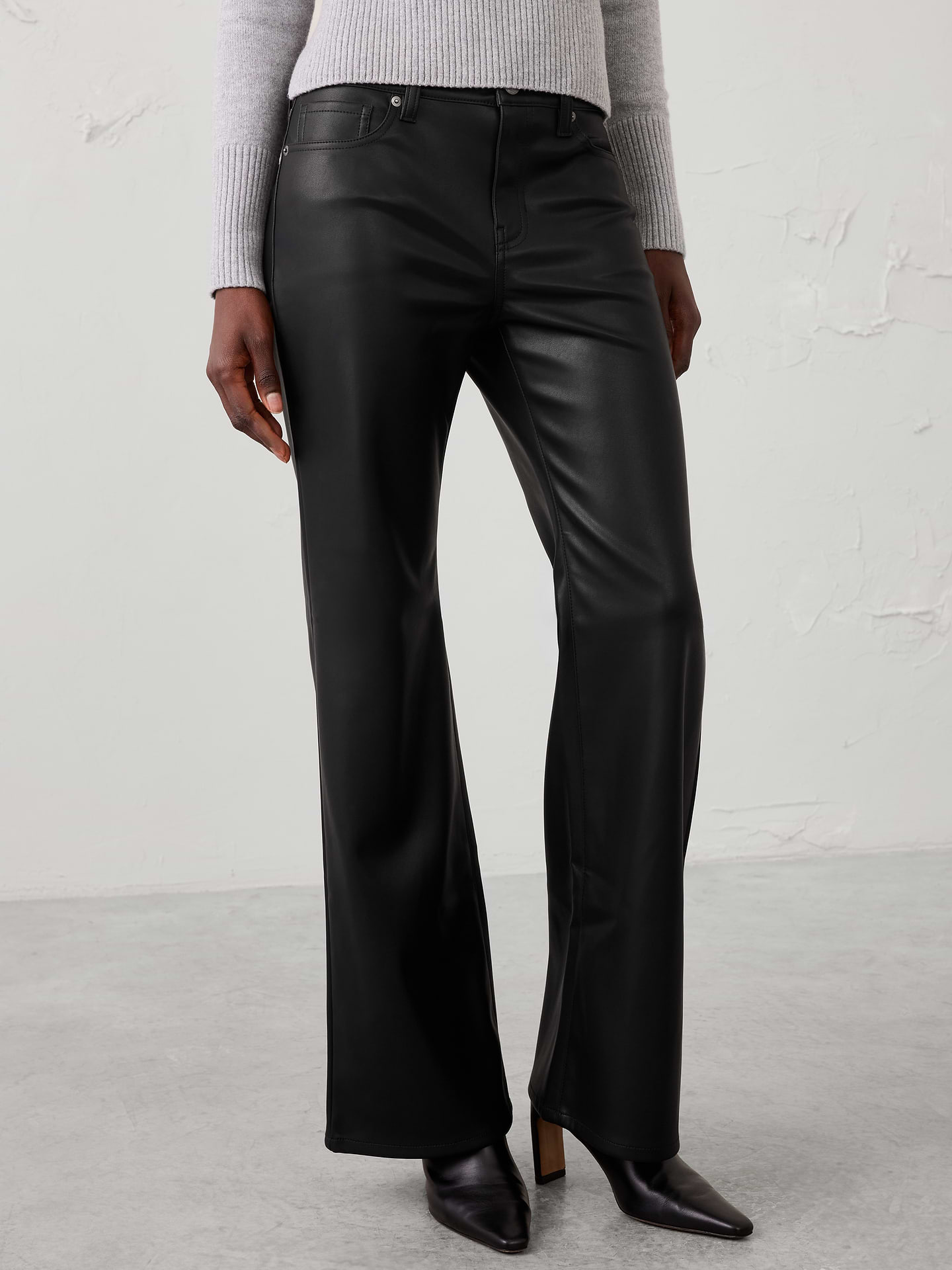 Image 3 of 4, Bootcut-Leg Mid-Rise Vegan Leather Pant