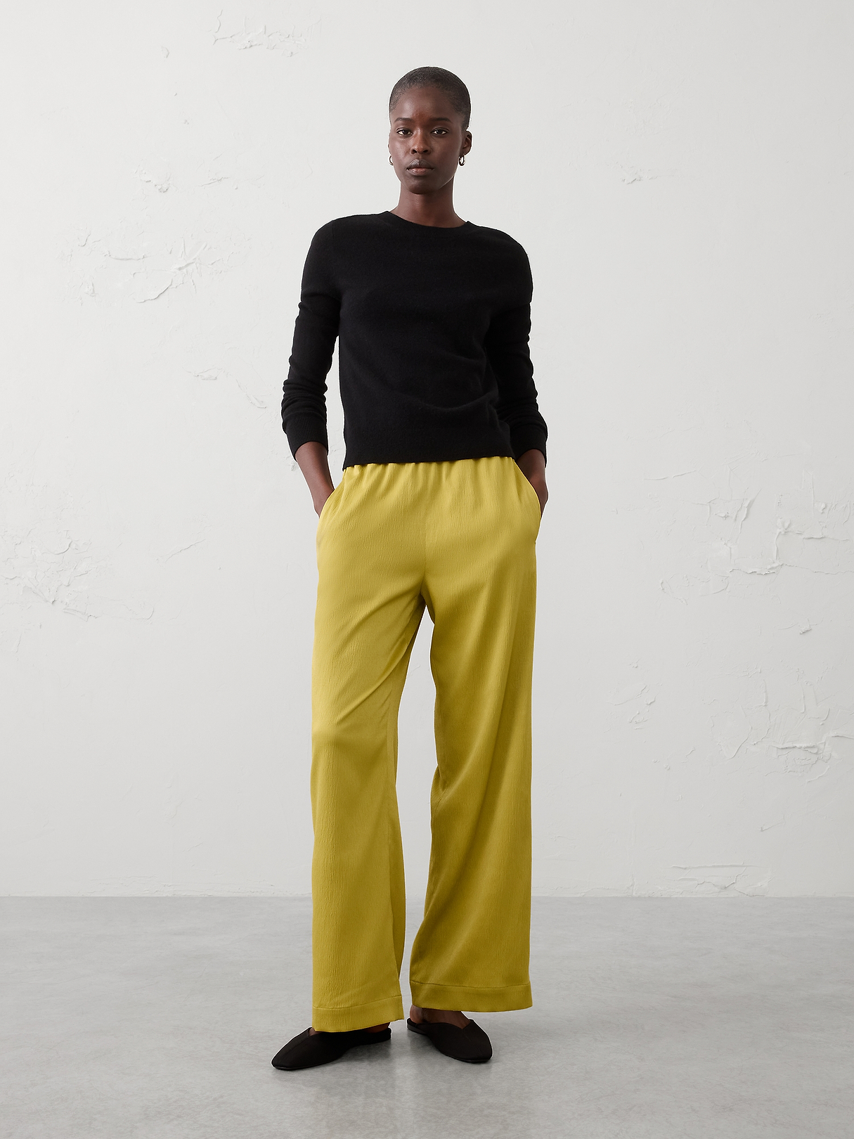 パンツ 00s BANANA REPUBLIC LINE wide pants Wide-Leg High-Rise Crinkle Satin Pull-On Pant | Banana Republic