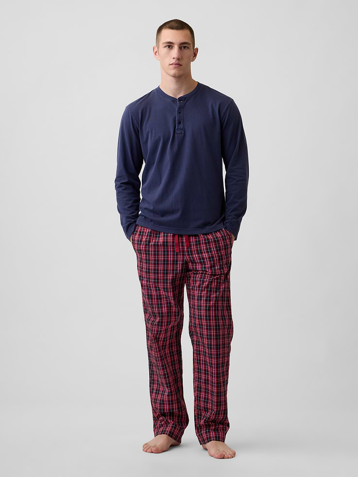 Image 1 of 5, Soft cotton weave pajama pants. In a relaxed fit., Elasticized waist with drawcords., Side welt pockets., Shop matching PJs for all., Product #618357