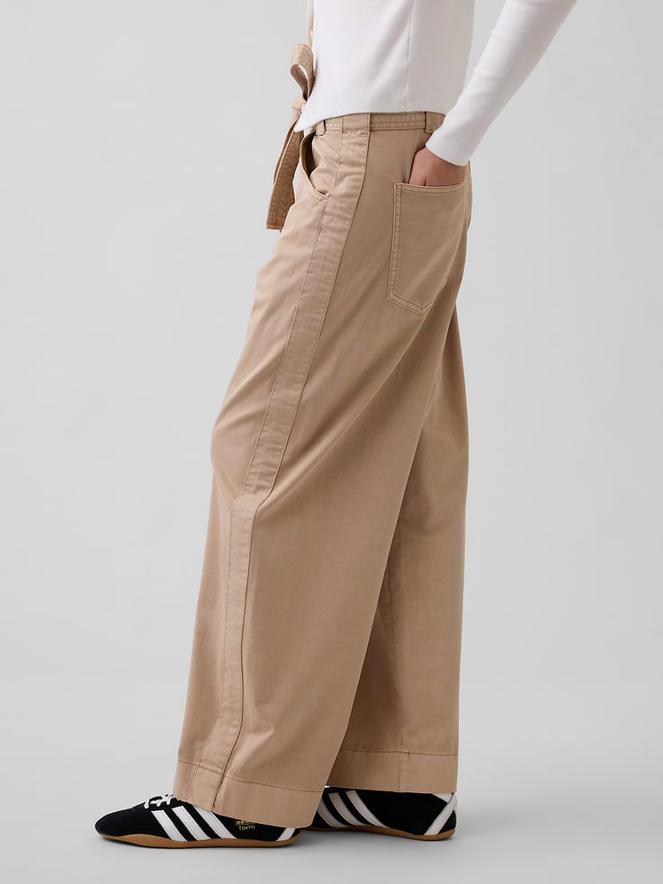Image 3 of 6, Tie-Waist Barrel Ankle Khakis