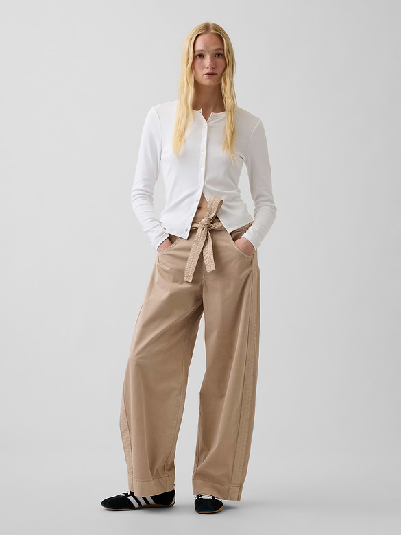 Tie-Waist Barrel Ankle Khakis