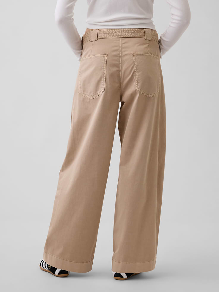 Image 4 of 6, Tie-Waist Barrel Ankle Khakis
