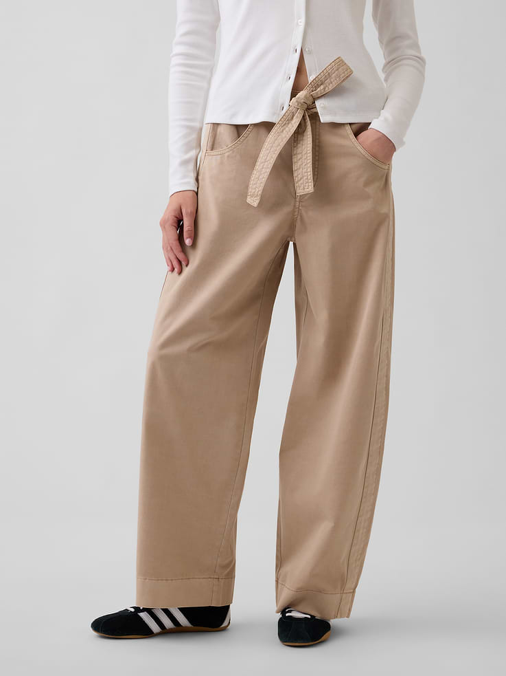 Image 2 of 6, Tie-Waist Barrel Ankle Khakis