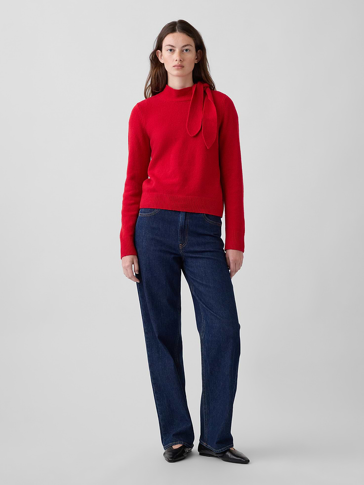 Image number 2 showing, CashSoft Tie-Neck Sweater