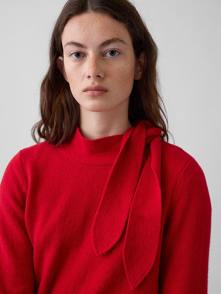 Image number 4 showing, CashSoft Tie-Neck Sweater