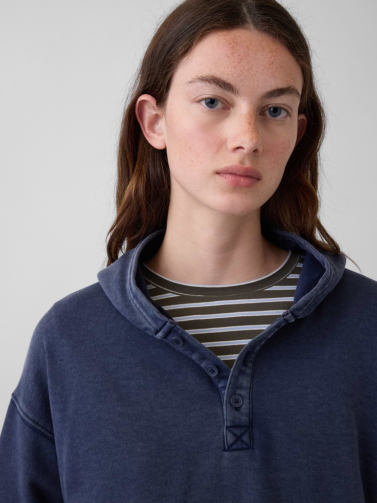 Image 4 of 7, VintageSoft Oversized Henley Hoodie