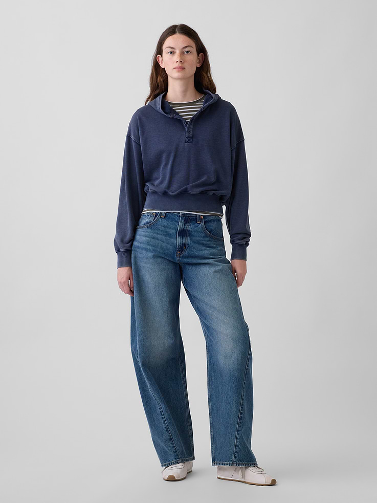Image 2 of 7, VintageSoft Oversized Henley Hoodie