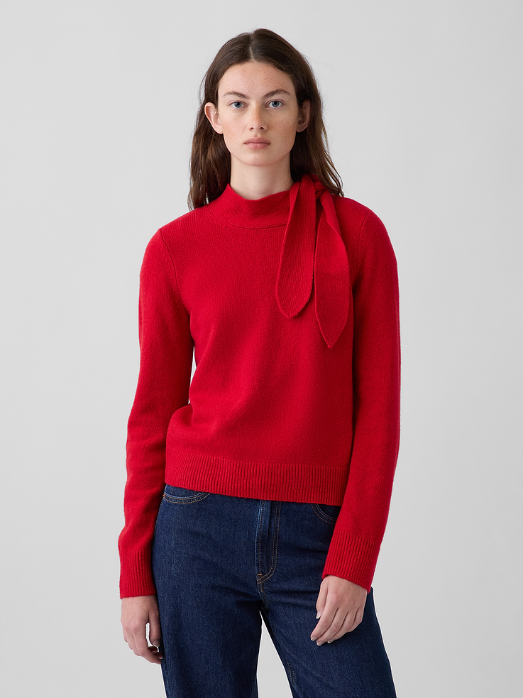 Image number 1 showing, CashSoft Tie-Neck Sweater