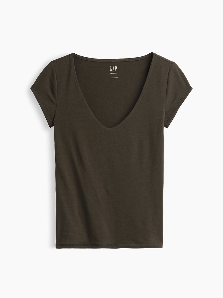 L'image numéro 5 présente T-shirt moulant à encolure en V en jersey