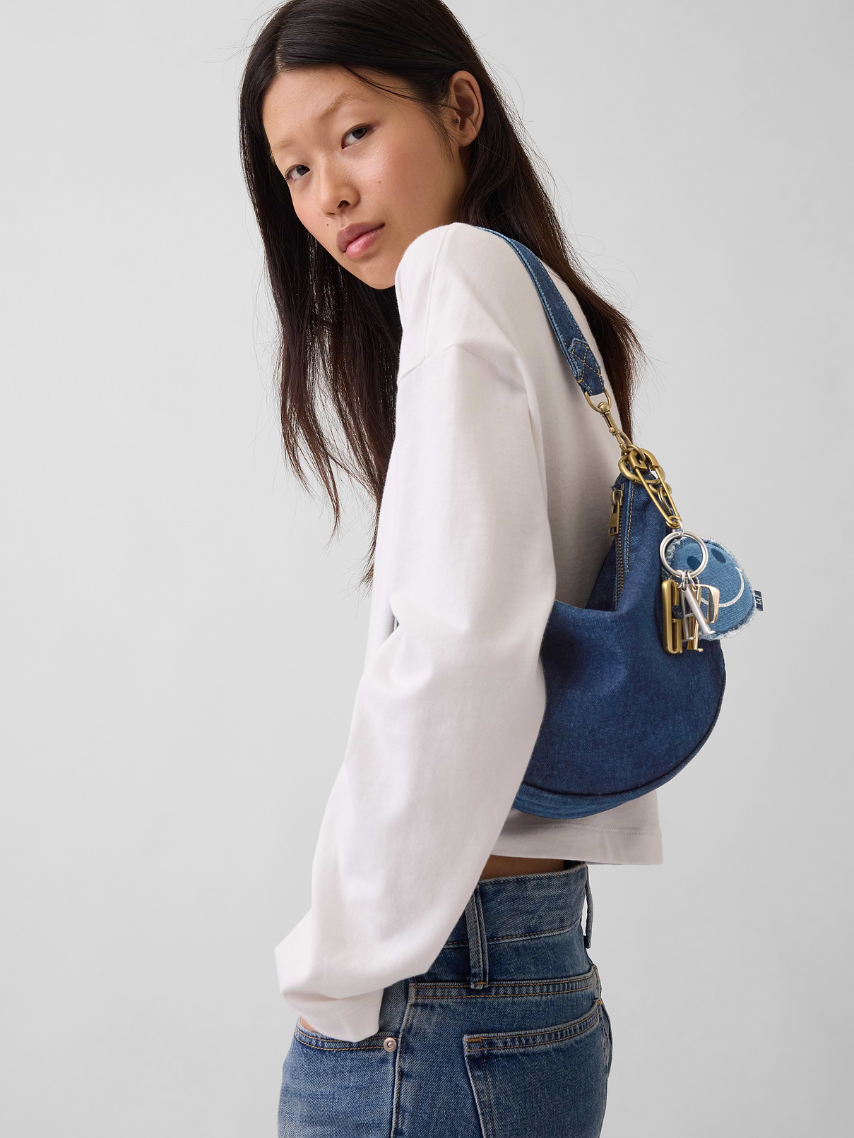 Image number 2 showing, Denim Crescent Bag
