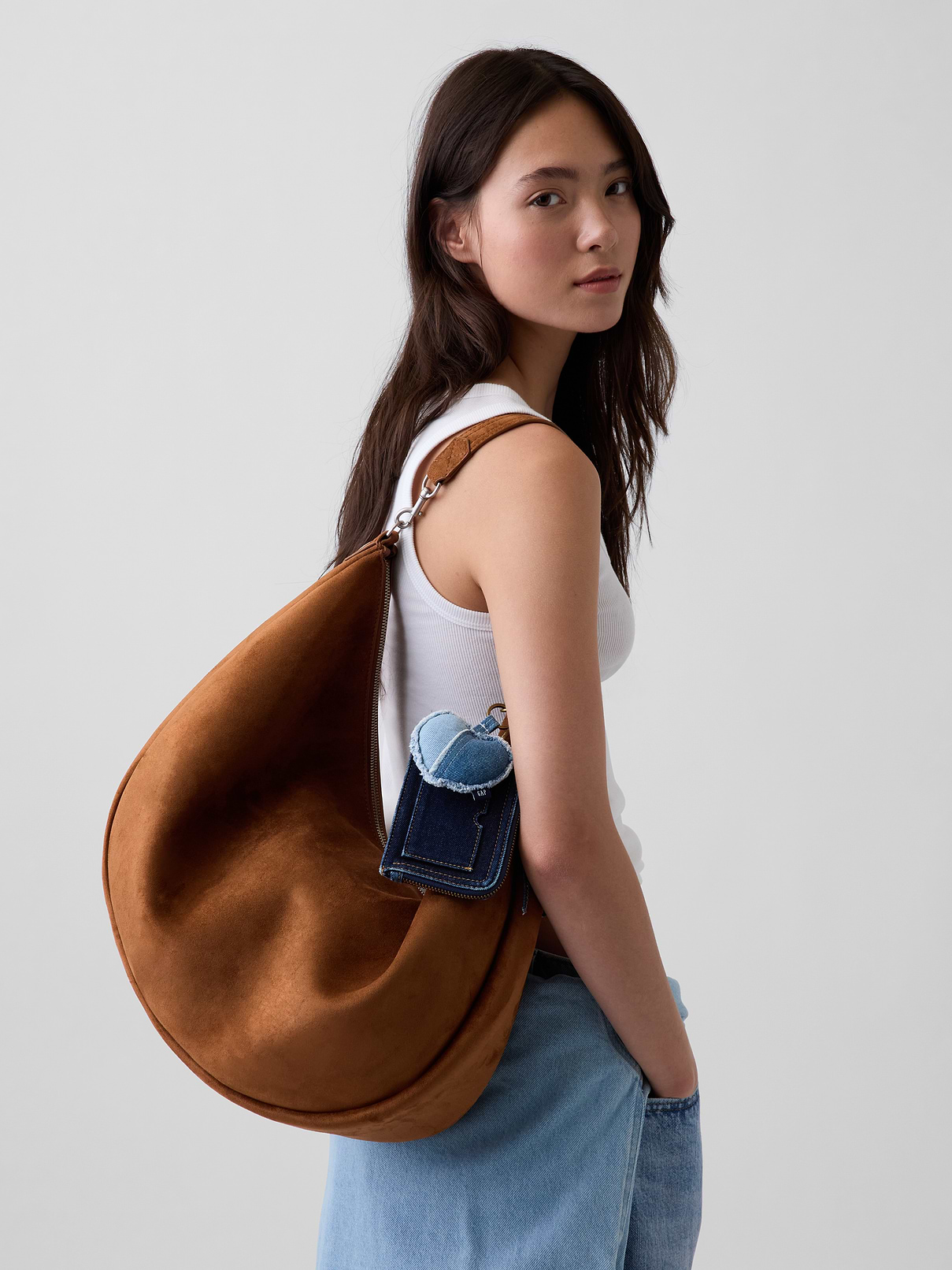 Image number 2 showing, Large Vegan Suede Crescent Bag