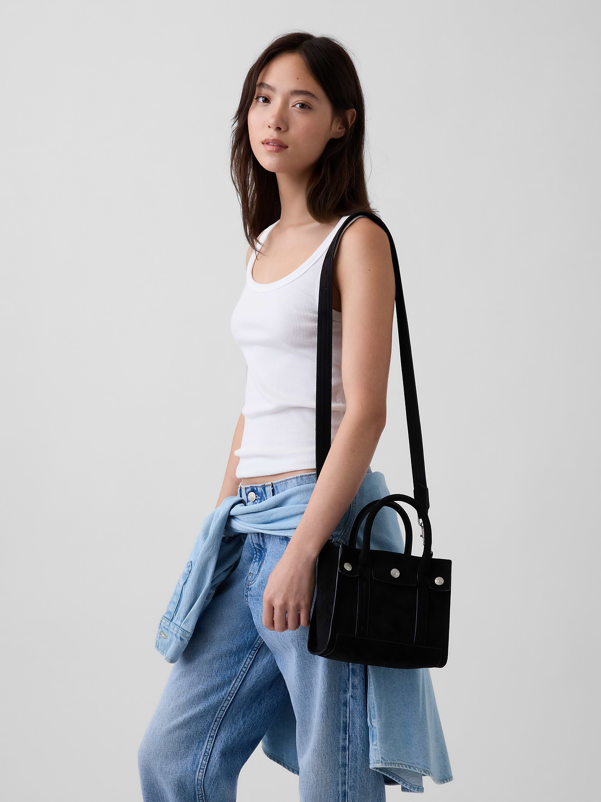 Image 2 of 7, Mini Vegan Suede Five Pocket Tote