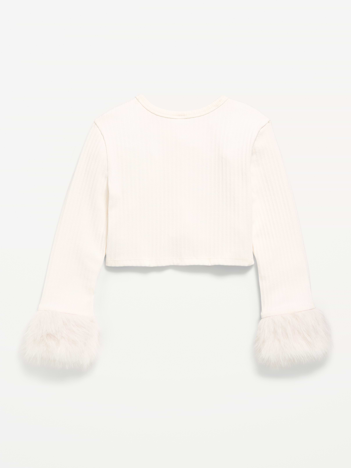 Image 3 of 4, Cropped Faux-Fur Cuff Cardigan Sweater for Girls