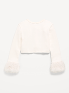 Image 3 of 4, Cropped Faux-Fur Cuff Cardigan Sweater for Girls