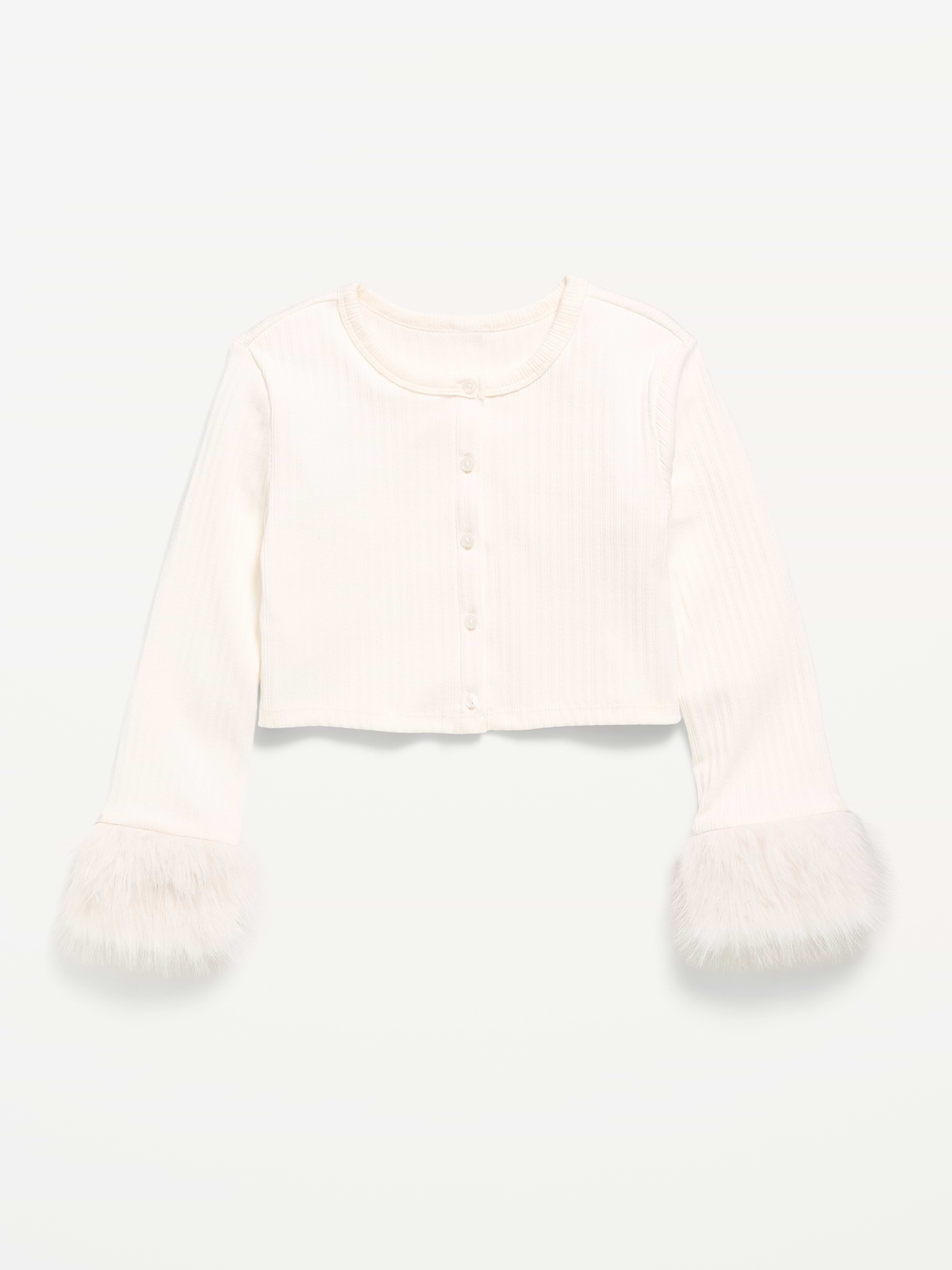 Cropped Faux-Fur Cuff Cardigan Sweater for Girls