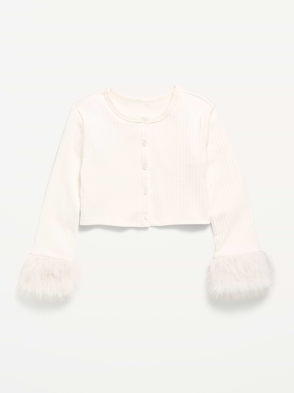 Cardigan court à poignets en similifourrure pour fille