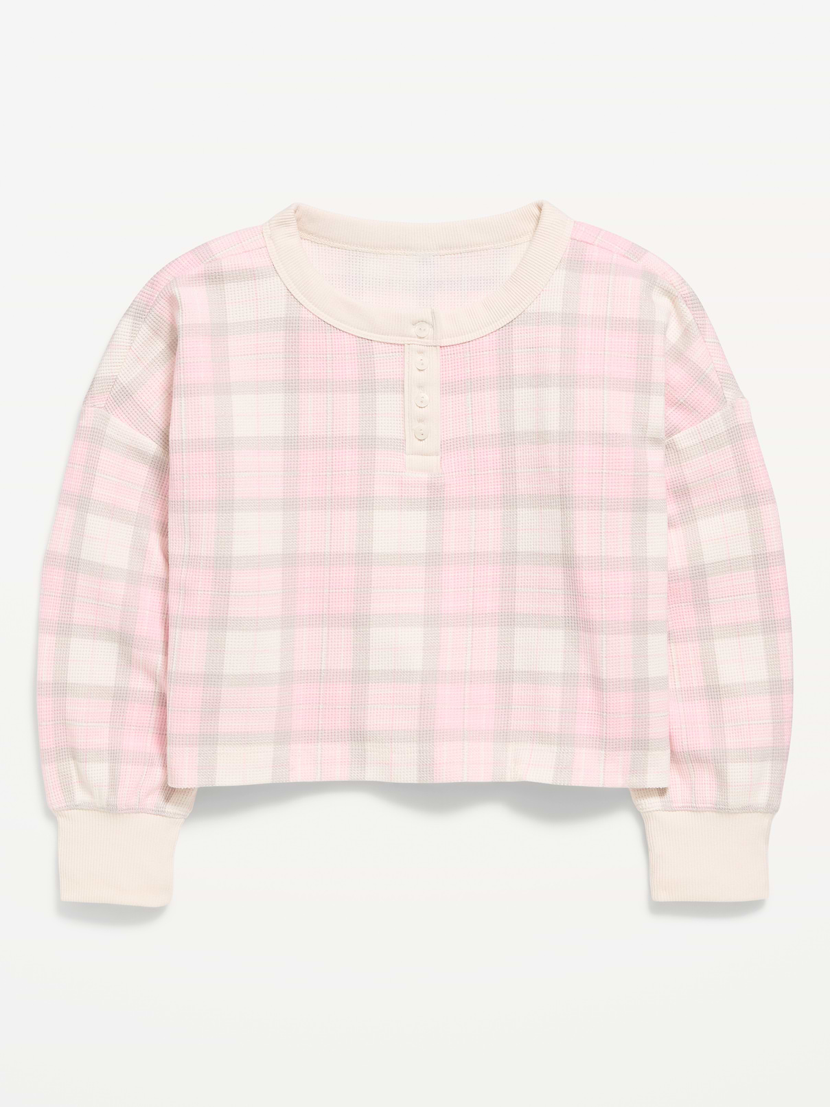 Image 2 of 4, CozePlush Waffle Knit Henley Top for Girls