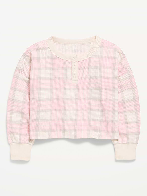 CozePlush Waffle Knit Henley Top for Girls