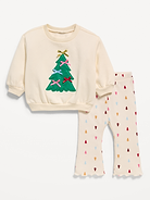 Image 1 of 3, crew neck, long sleeves, graphic at front, matching leggings, elasticized waistband, flare leg, Product #1181808