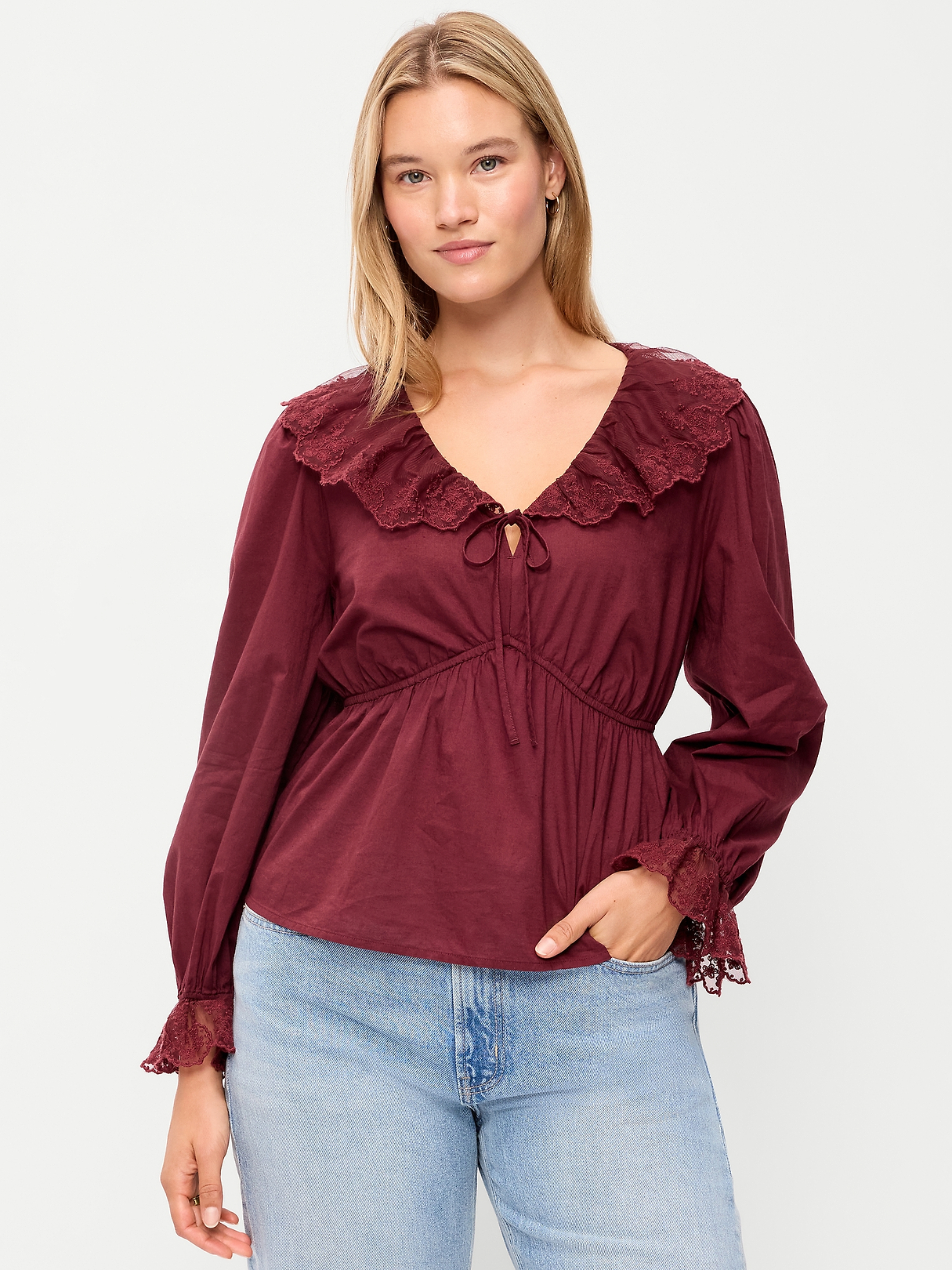 Long-Sleeve Ruffle Collar Peplum Top | Old Navy