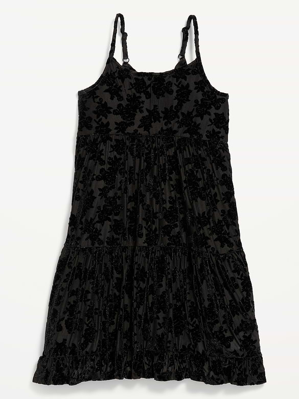 Robe ajustée et évasée sans manches en velours à motif floral pour fille