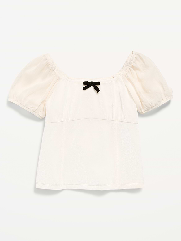 Puff-Sleeve Velvet Top for Girls