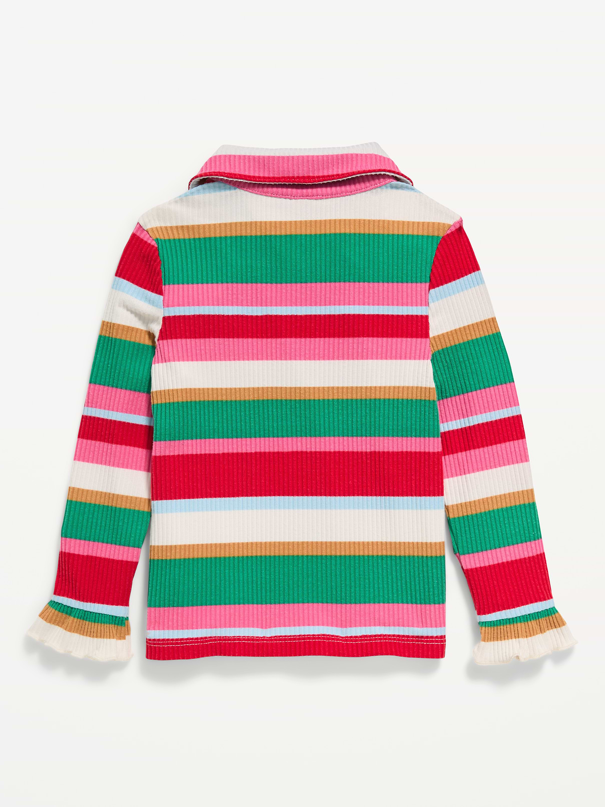 Image 3 of 3, Long-Sleeve Striped Ribbed Collared Top for Toddler Girls