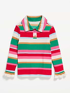 Image 2 of 3, Long-Sleeve Striped Ribbed Collared Top for Toddler Girls