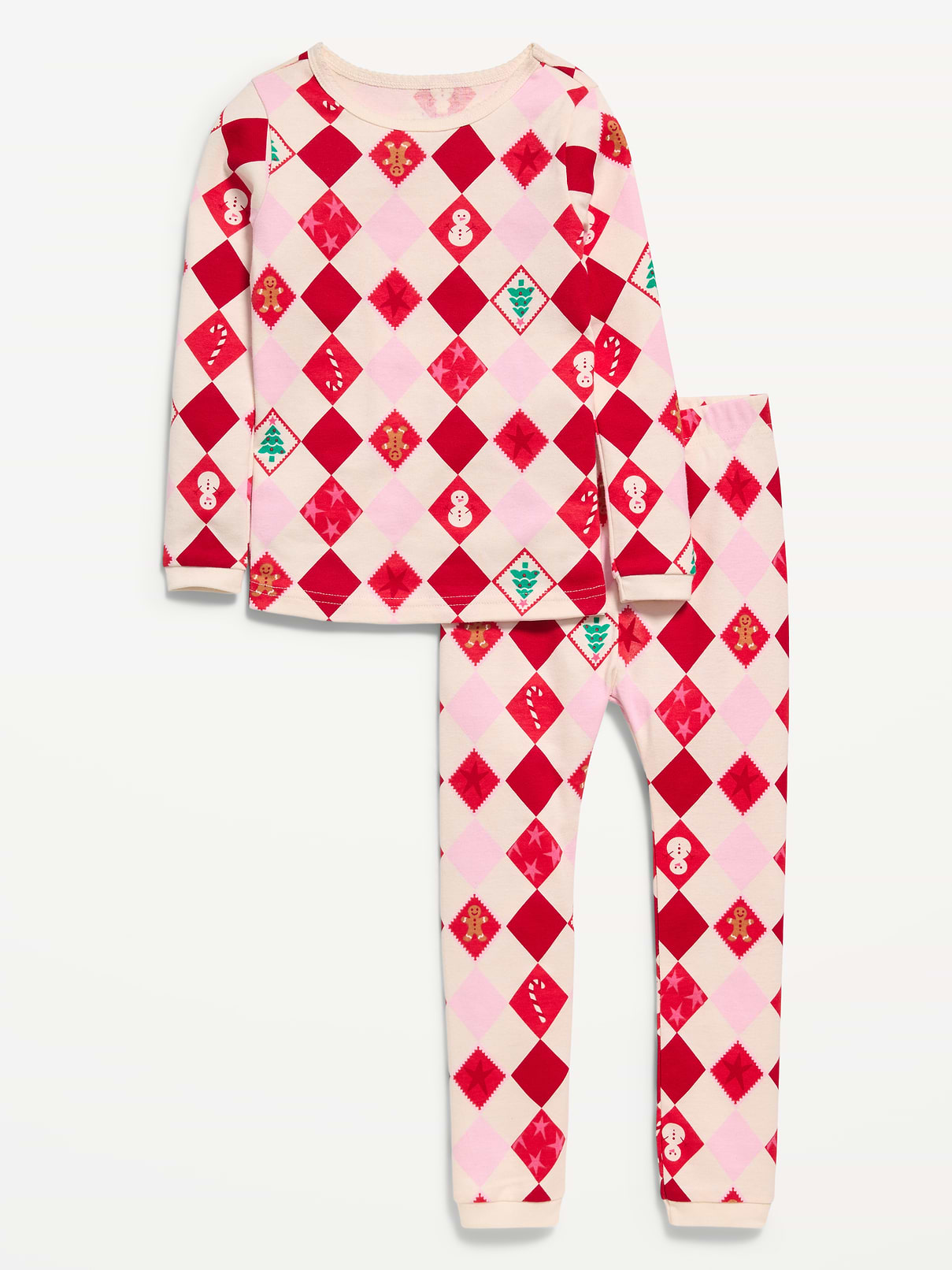 Image 1 of 2, rib-knit crew neck, long sleeves, matching pajama pants, elasticized waist, rib-knit cuffs, all-over print, Product #1184994