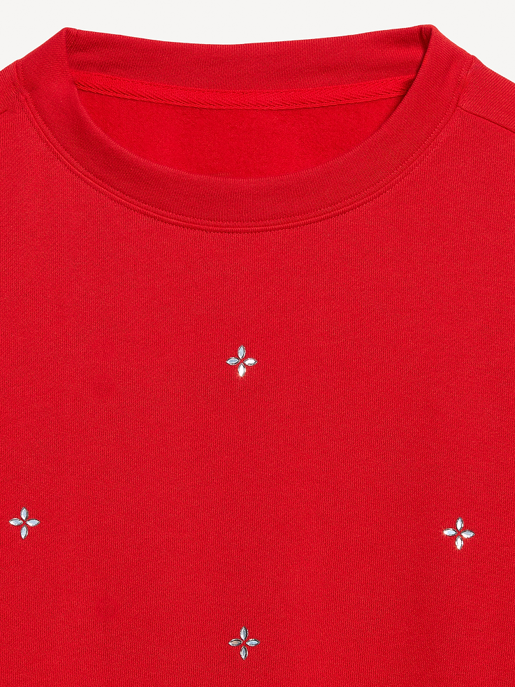 Image 7 of 7, Fleece Crew-Neck Embellished Top