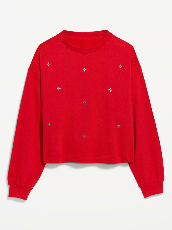 Fleece Crew-Neck Embellished Top