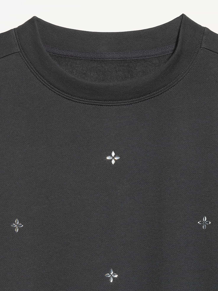Image 5 of 5, Fleece Crew-Neck Embellished Top